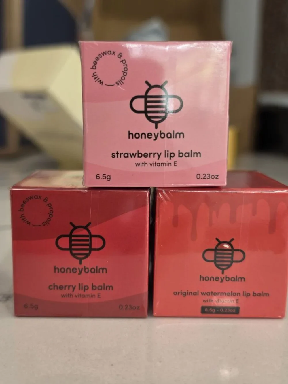 Honeybalm Assorted Lip Balm Set Strawberry Cherry Watermelon Beeswax Vitamin E